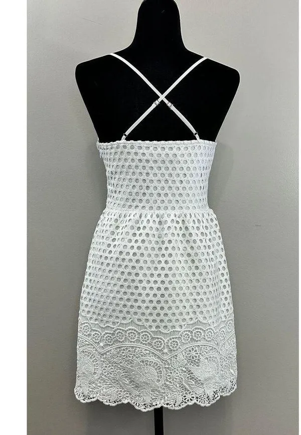 Abercrombie & Fitch White Crochet Lace Eyelet Strappy Mini Dress - Image 4