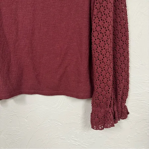 Madewell Texture & Thread Burgundy Knit Puff Sleeve Sweater Womens M Fall Eyelet - Image 10
