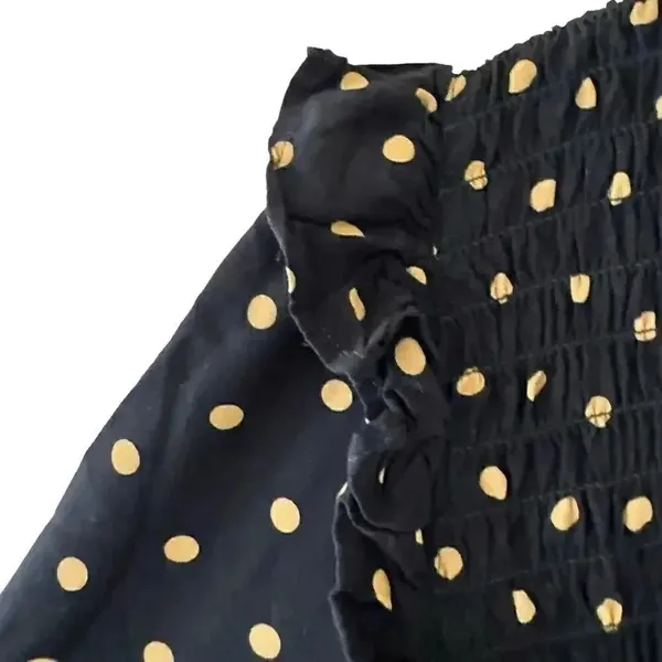 Madewell Black Gold Lucie V-Neck Smocked Mini Oval Dot Baby Doll SZ XL #1862 - Image 10