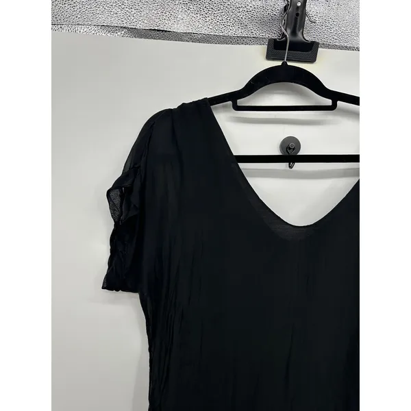 Silk‎ Blend Black Midi Dress Sz M Flowy Minimalist Neutral Made in Italy - Image 5