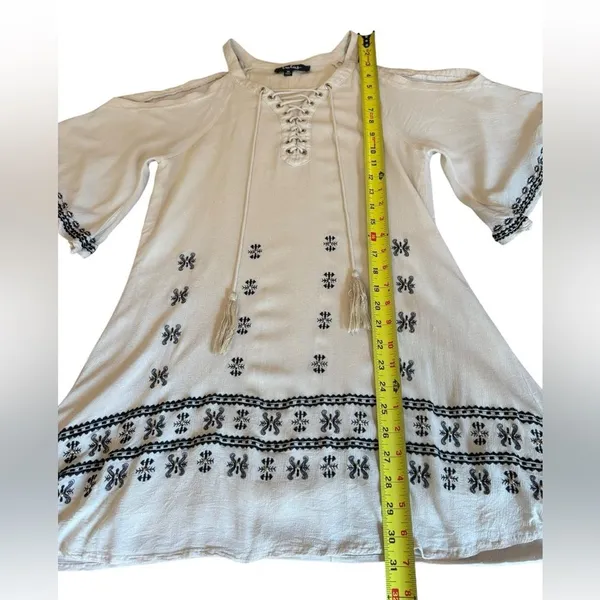 Lulus To the Sea Light Beige Embroidered Cold Shoulder Dress Womens Size Medium - Image 14