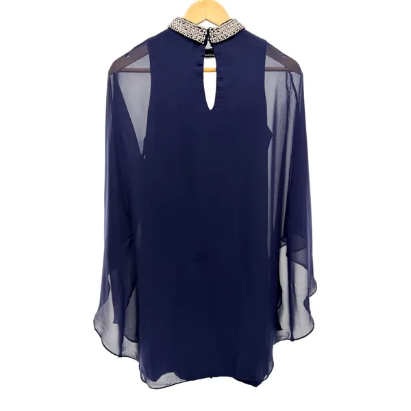 Xscape Chiffon Overlay Bead Choker Neck Shift Dress Sz 4 Navy Blue Cocktail NWT - Image 5