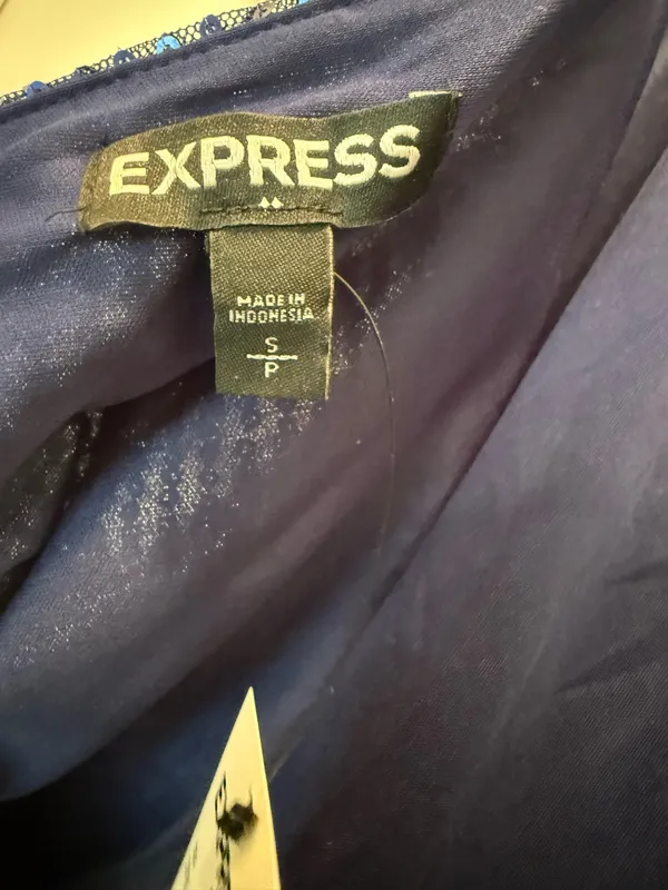 Express Navy Sequin V-Neck Spaghetti Strap Tank - Image 4