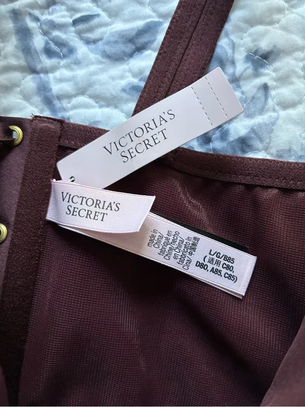 Victoria's Secret Faux Leather Mini Corset Top Lace Up, NWT, L, Burgundy Brown - Image 11