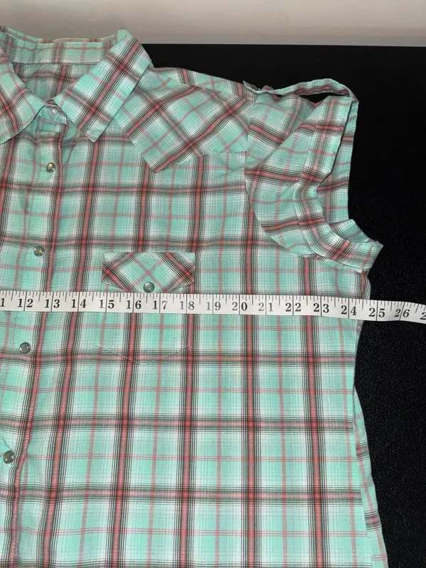 Vintage Turquoise Plaid Pearl Button Western Shirt-XL - Image 5