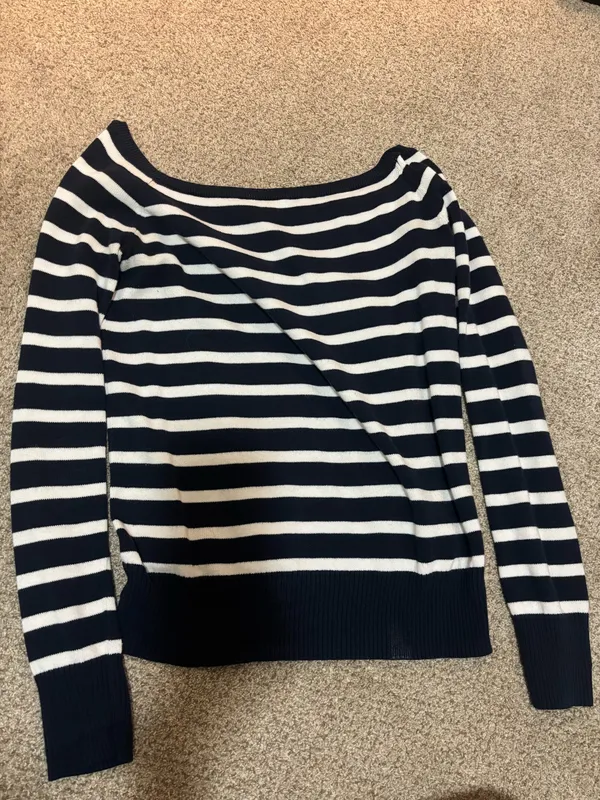 Brandy Melville blue and white striped sweater off the shoulder - Image 3