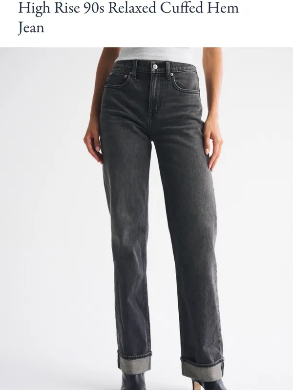 Abercrombie High-Rise Relaxed Cuffed Jeans — Charcoal Gray - Image 4