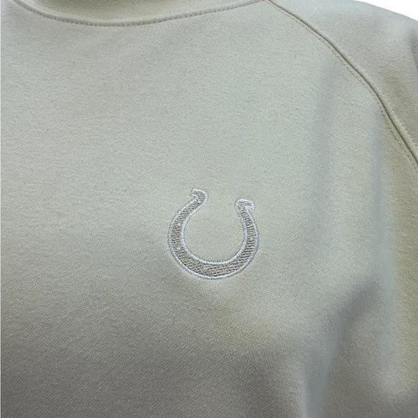 Vintage Reebok Mock Neck Pale Yellow Embroidered Horseshoe Logo Sweatshirt Large - Image 6
