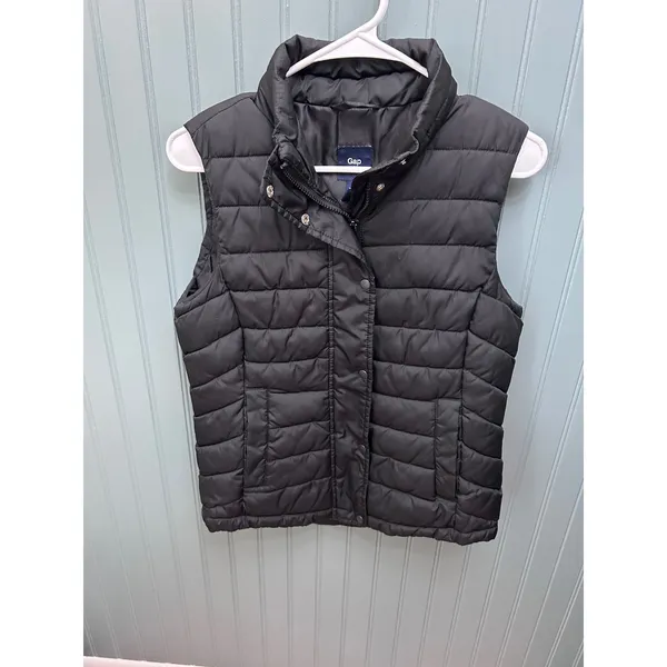 Gap Womens Black Quilted Puffer Vest Stand‎ Collar Zip Front Snap Closure Small - Image 5
