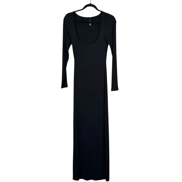 Skims Black Long Sleeve Midi Dress Womens M Bodycon Baddie Modest Minimalist - Image 2