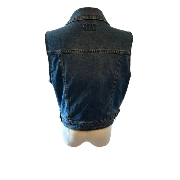 Denim BLVD LA Jean vest fringe rhinestones western cowgirl Large classic rodeo - Image 3