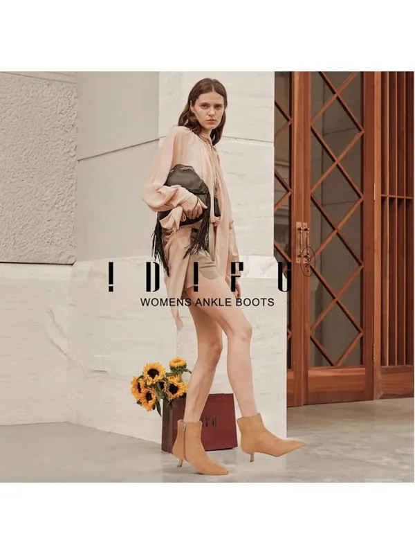 NEW Ankle Boots Bootie Low Kitten Heel Detachable Metal Strap Pointed Toe 7 - Image 3