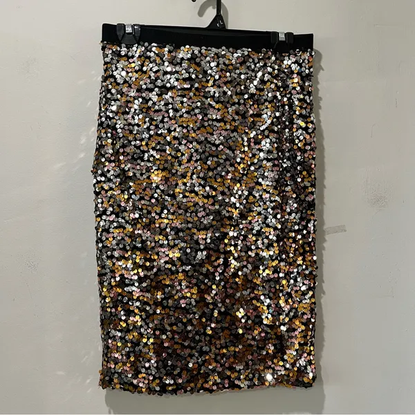 Women's Skirt Small Pencil Golden Sequin Embellished Waistband Party Gold‎ Black - Image 2