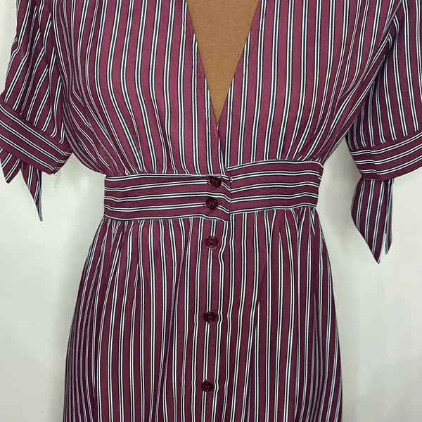 Urban Outfitters Plunging short sleeve striped empire waist midi shirt dress S - Image 8
