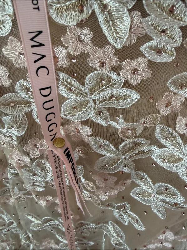 Mac Duggal Floral V Neck Long Sleeve Trumpet Gown 10 NEW Ivory Nude - Image 6