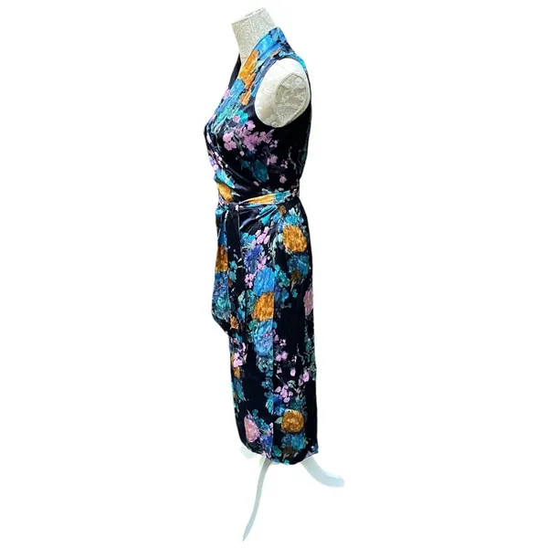 Quiet Luxury Watercolor Floral Bouquet Satin Wrap Maxi Dress Vince Designer XS - Image 7