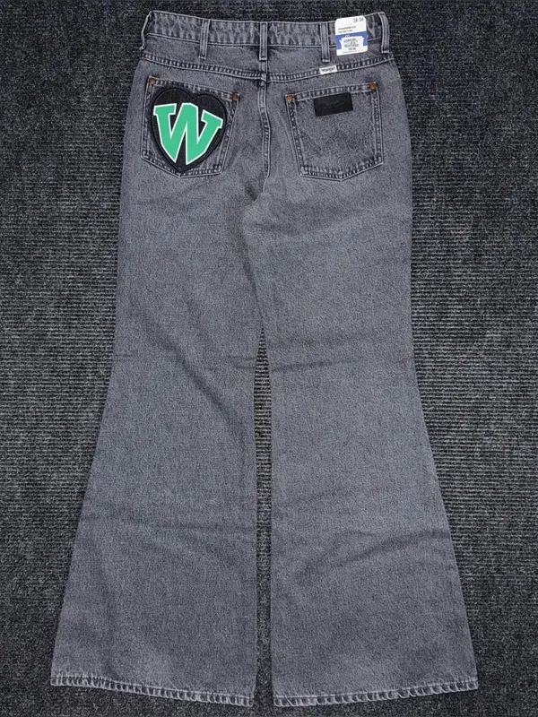 Wrangler Womens Heart Patch Wanderer Flare Jeans High Rise Black 28 x 34 Western - Image 2