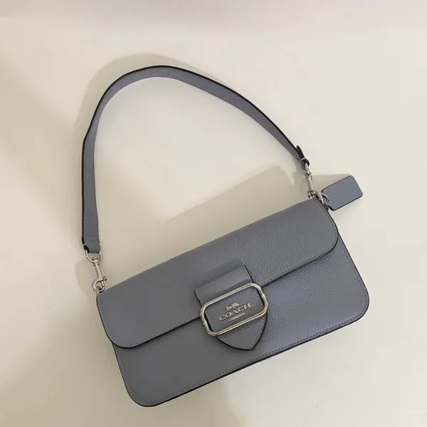 COACH Morgan CL461 Grey Mist Pebble Leather Shoulder Bag Silver Hardware - Image 5
