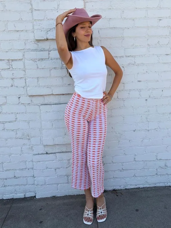 Zara white and orange striped capri flare leg pants -fit like an XS #festival #hipster #y2k - Image 2