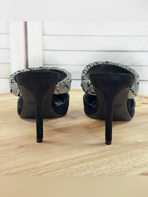 Nine West Greet Rhinestone Strap‎ Pointed Toe Mule Pumps Black Silver 7 - Image 6