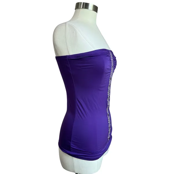 Y2K Vintage DEB Purple Strapless Bejeweled‎ Top Party Glam Size L - Image 2