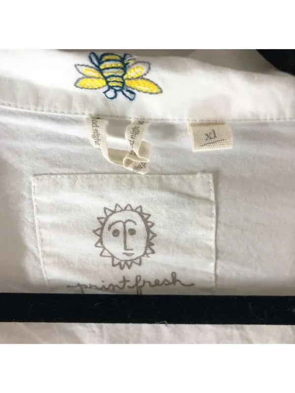 Printfresh "Beekeeper" Pajama Top Organic Cotton Poplin Short Sleeve White XL - Image 3