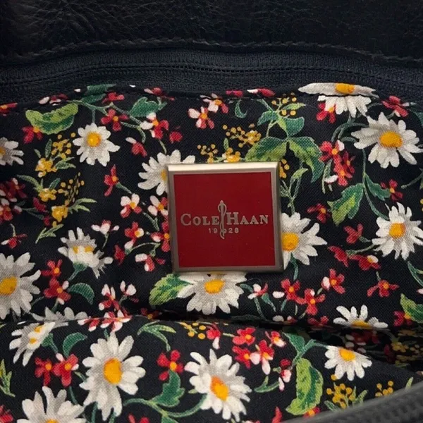 Cole Haan Bag Tan Black Wicker Appliqued Flowers Purse Handbag Mini Pocketbook - Image 9
