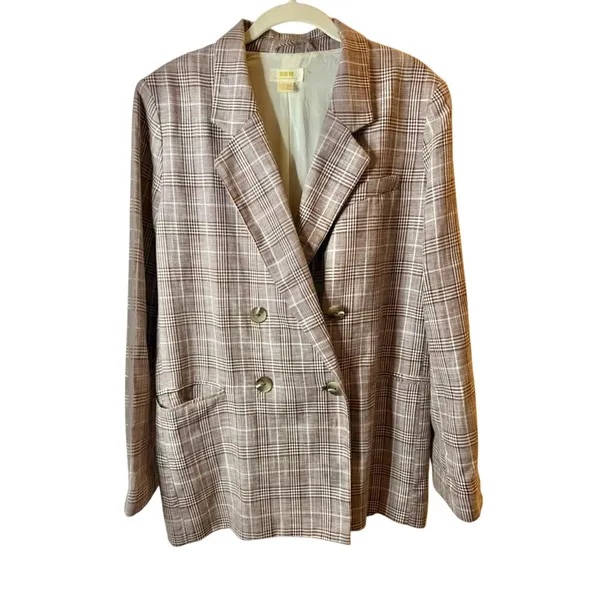 NWOT Maeve by Anthropologie Plaid Double-Breasted Blazer - Taupe/Beige size 8 - Image 2