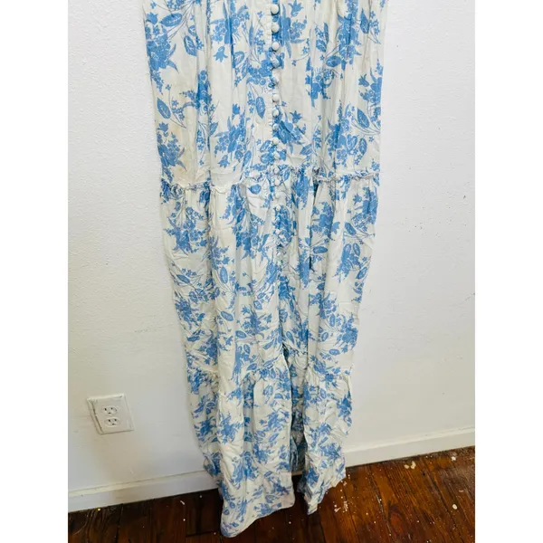 LoveShackFancy Women's White Blue Floral Garnita Floral Tiered Maxi Dress Size 0 - Image 10