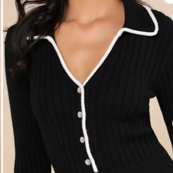 LULUS Chic Black and White Long Sleeve Ribbed Knit Cozy Casual Cardigan - Image 5