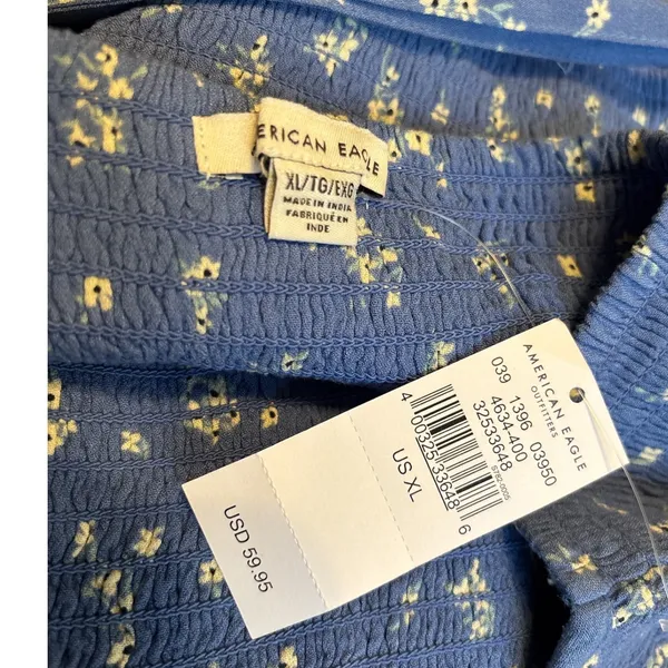 NWT American Eagle Bella Smocked Jumpsuit Sz XL Blue Floral Cottagecore - Image 5