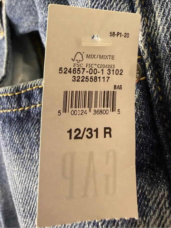 NWT GAP High Rise Wide Leg Jean Relaxed Comfort 100%‎ Cotton 12/31R - Image 5