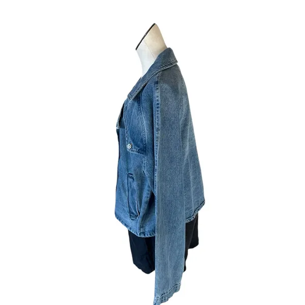NWT Steve Madden Short Denim Trench Jacket Blue Denim Blue Medium - Image 3
