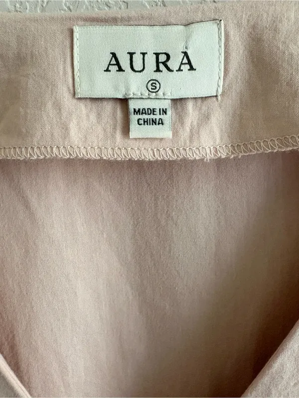 Aura Pale Pink Midi Belted Button Up Dress Lagenlook Ruffle Balloon Sleeve S - Image 3
