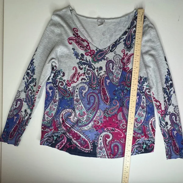 Chicos Paisley Knit Sweater Top Medium Multicolor Boho Soft Stretch Comfort Chic - Image 7
