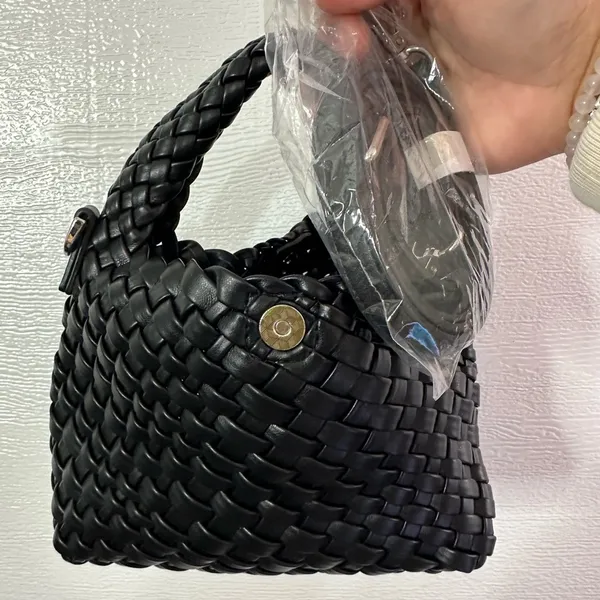 Mini Black Woven Hobo Crossbody Bag - Image 3