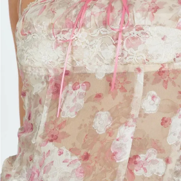 NWT Princess Polly Pink multi Floral Lace trim tank bustier Top us 2 - Image 3