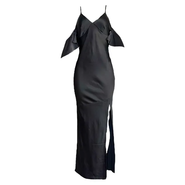 ASTR THE LABEL Kendra Cold Shoulder Satin Maxi Dress, Black, Medium - Image 6