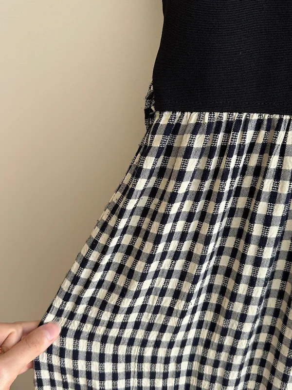 Panáche Vintage Gingham Print Belted Midi Dress, Black/Cream, Size 8 - Image 5