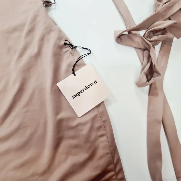Superdown Yvonne Laced Back Midi Dress in Taupe - Image 4