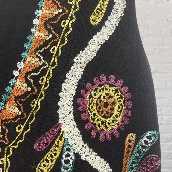Gallagher Vintage 90s Embroidered Folk Art Cotton Flax Vest M Whimsigoth - Image 9