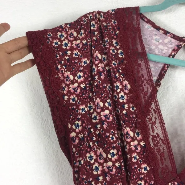 Free People Sweet Talker Lace Mini Dress Size XS Burgundy Floral 90s Grunge Boho - Image 8
