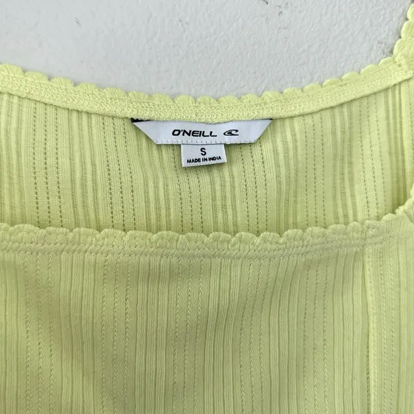 NWT O'Neill 100% Cotton Lemon Yellow Crop Top Sz S Scalloped Hem Square Neck - Image 4