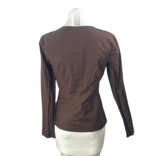 Reformation Caci Women's Brown Lace Up V Neck Long Sleeve Blouse Top Size 4 - Image 3