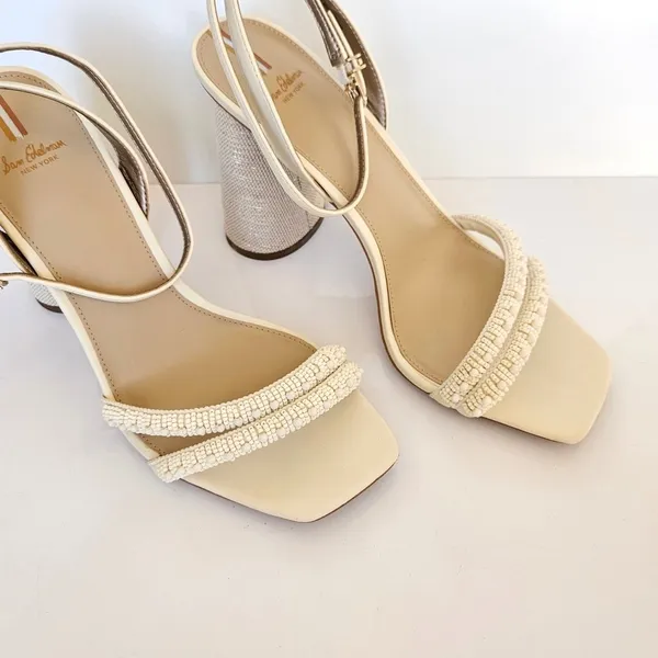 Sam Edelman Women's Ivory Kia Sandal Nappa Beaded Heels US 10‎ - Image 2