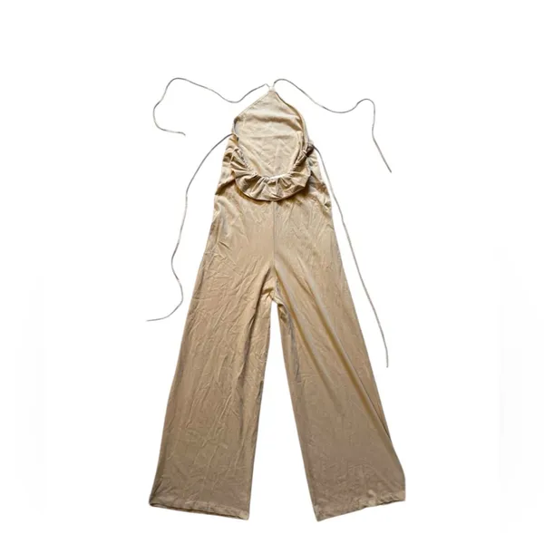 Zara Neutral Halter Backless Wide-Leg Jumpsuit M - Image 9