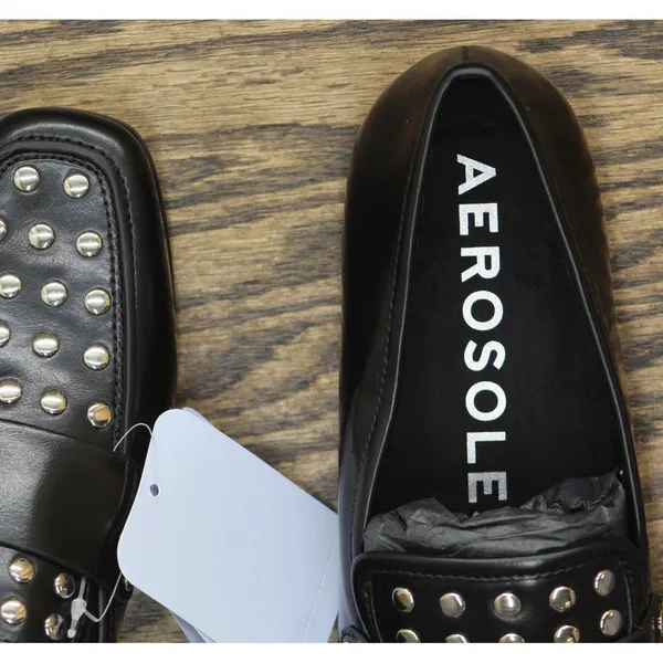 Aerosoles Womens Studded Tailored Loafer Faux Leather Black / Silver 8M - Image 6