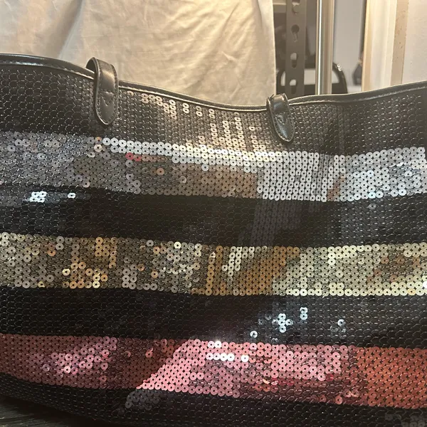 Victoria's Secret Sequin Striped Tote Bag - Black, Gold, Silver, Brown, Pink - Image 3
