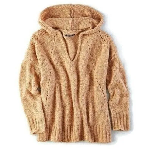 American Eagle XL Sweater Hoodie Camel Tan Jegging Fit V-Neck Knit Pullover - Image 2