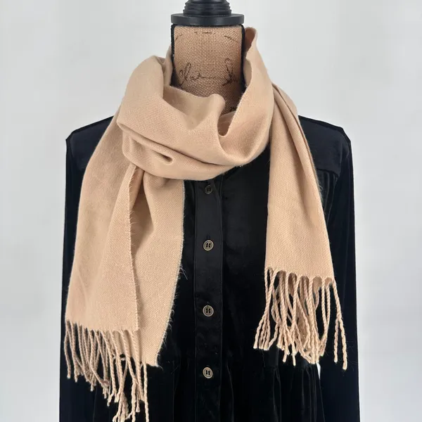 Pashmina Neutral‎ Tan Scarf Fringed Soft Lightweight Women Neutral Mininalist - Image 2